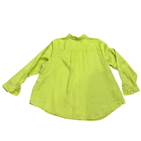 J Jill Love Linen Button Long Sleeve Blouse, Citron, 2X - Picture 3 of 7